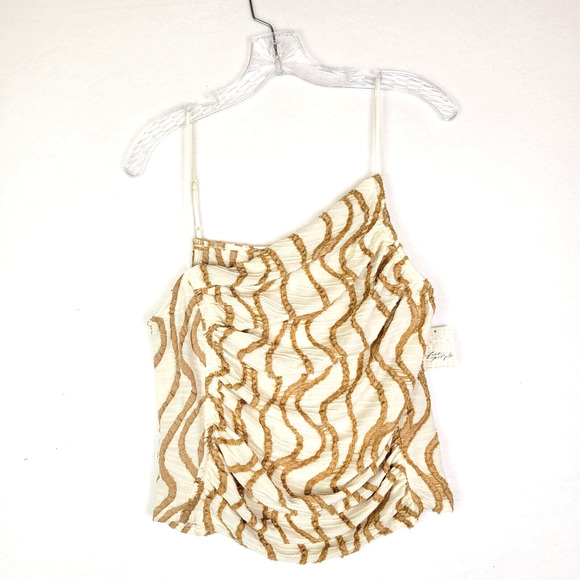 Free People Tops - Free People Womens Sand Dunes Tank Top Shirt Size Large Ivory Brown Asymmetrical